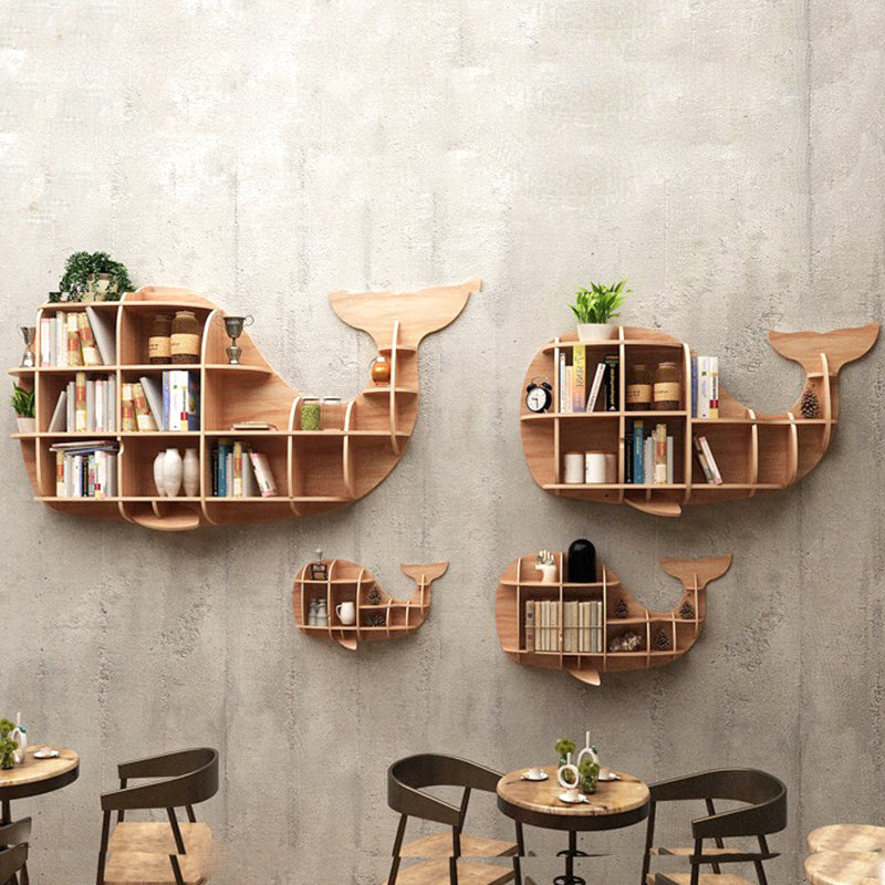 Wooden Bookshelves Whale Wall Animal Shape Bookshelf Kids Bookcases Storage Rack