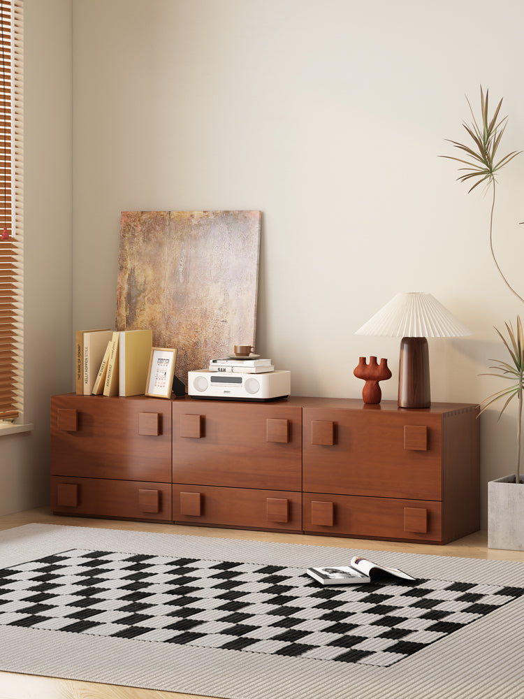 Retro Solid Wood Cube Storage Cabinet with Safety Door & Drawer Nightstands Bedside End Table