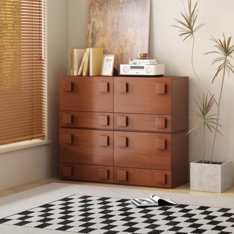 Retro Solid Wood Cube Storage Cabinet with Safety Door & Drawer Nightstands Bedside End Table