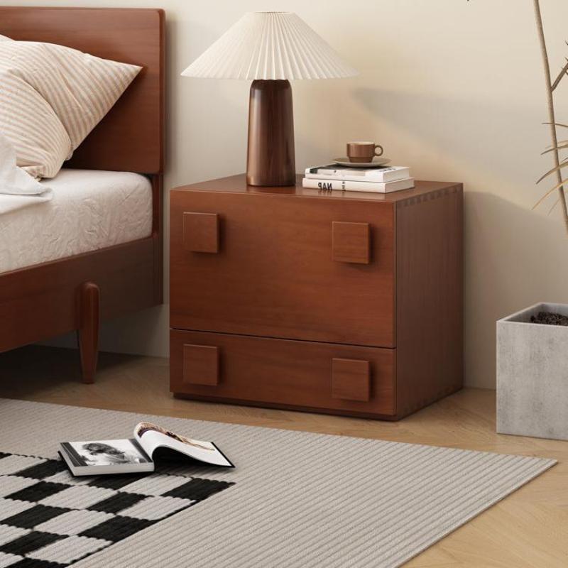 Retro Solid Wood Cube Storage Cabinet with Safety Door & Drawer Nightstands Bedside End Table