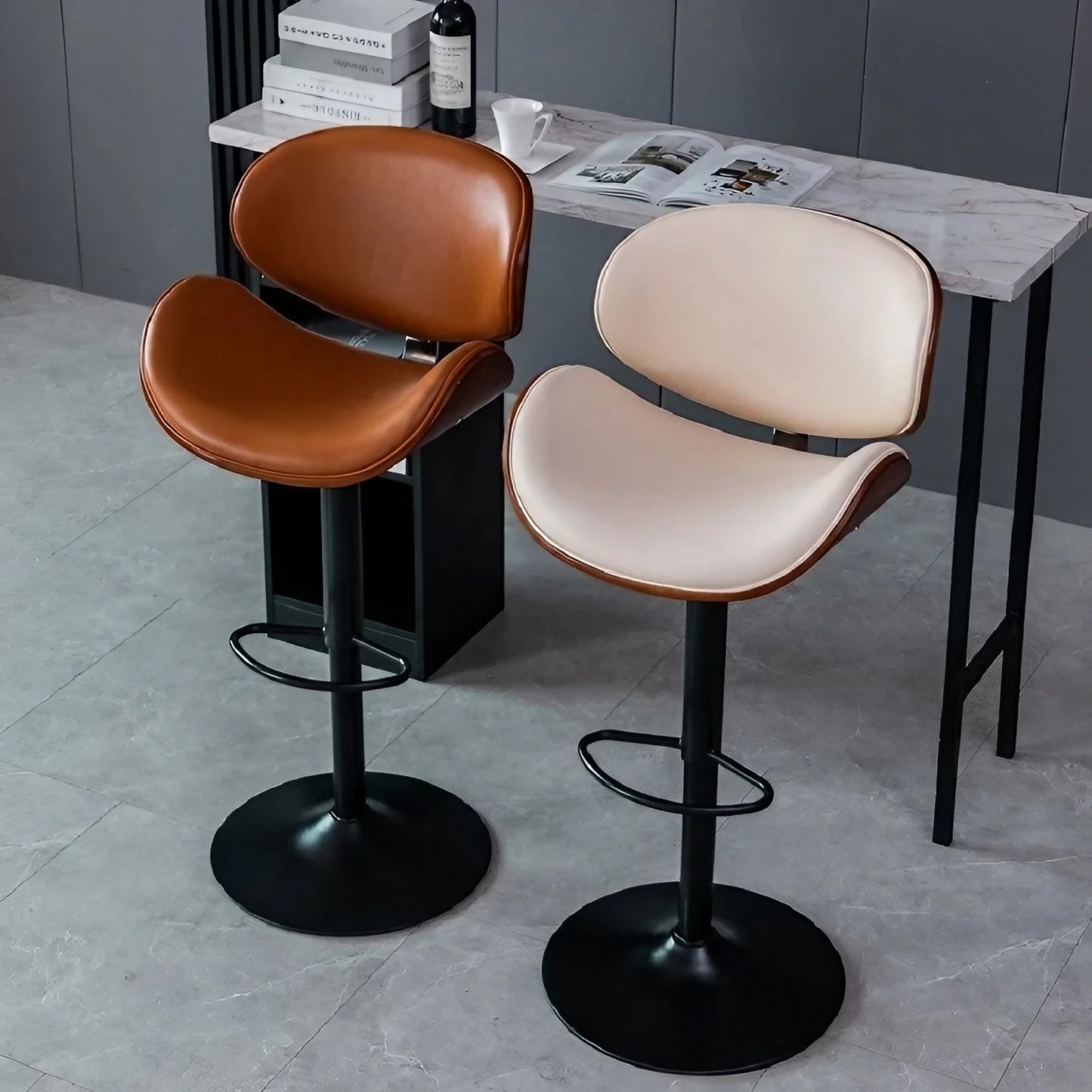 Cowhide Leather  Wood Steel Swivel Lift Bar Stools Counter Stools Bar Stools with Backs