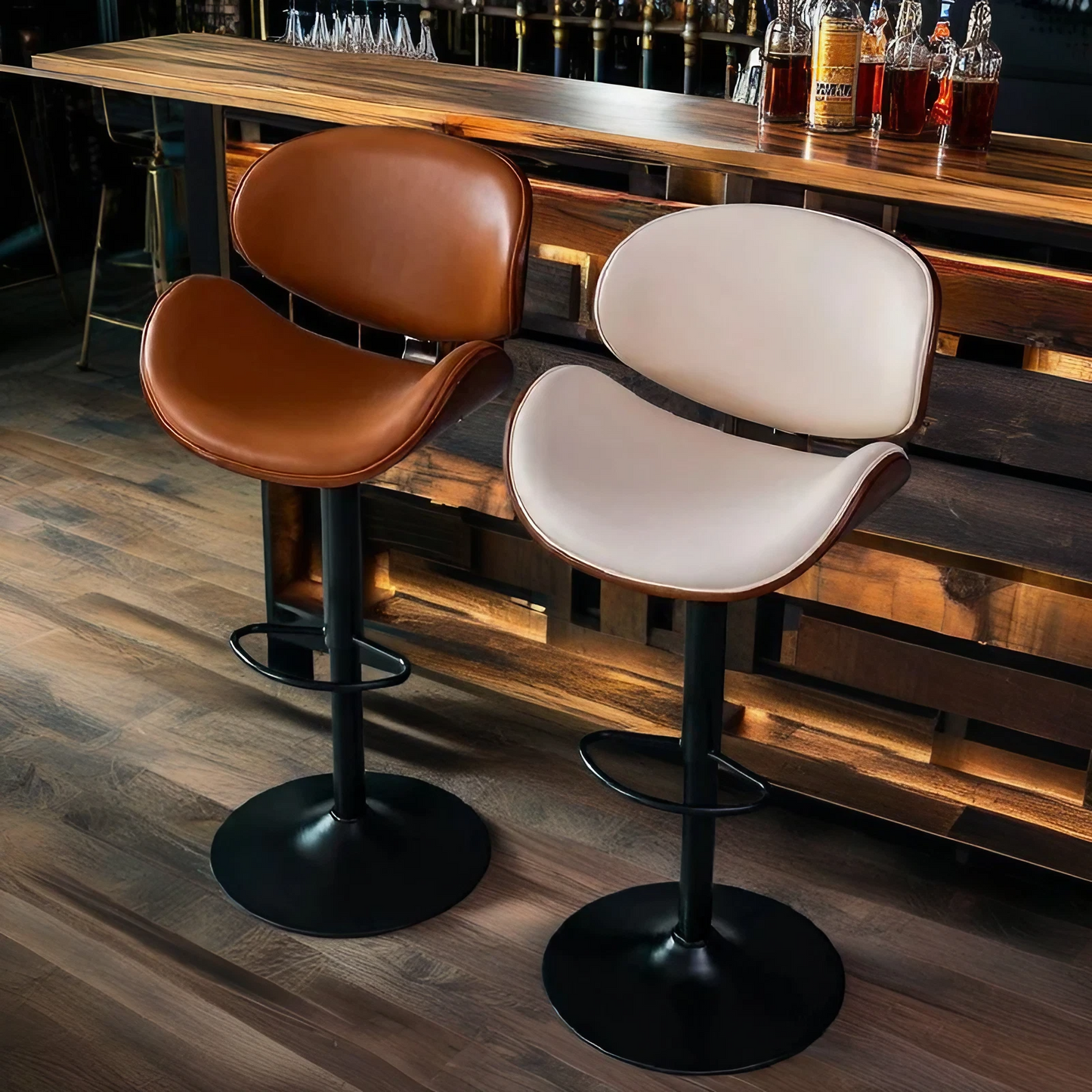 Cowhide Leather  Wood Steel Swivel Lift Bar Stools Counter Stools Bar Stools with Backs