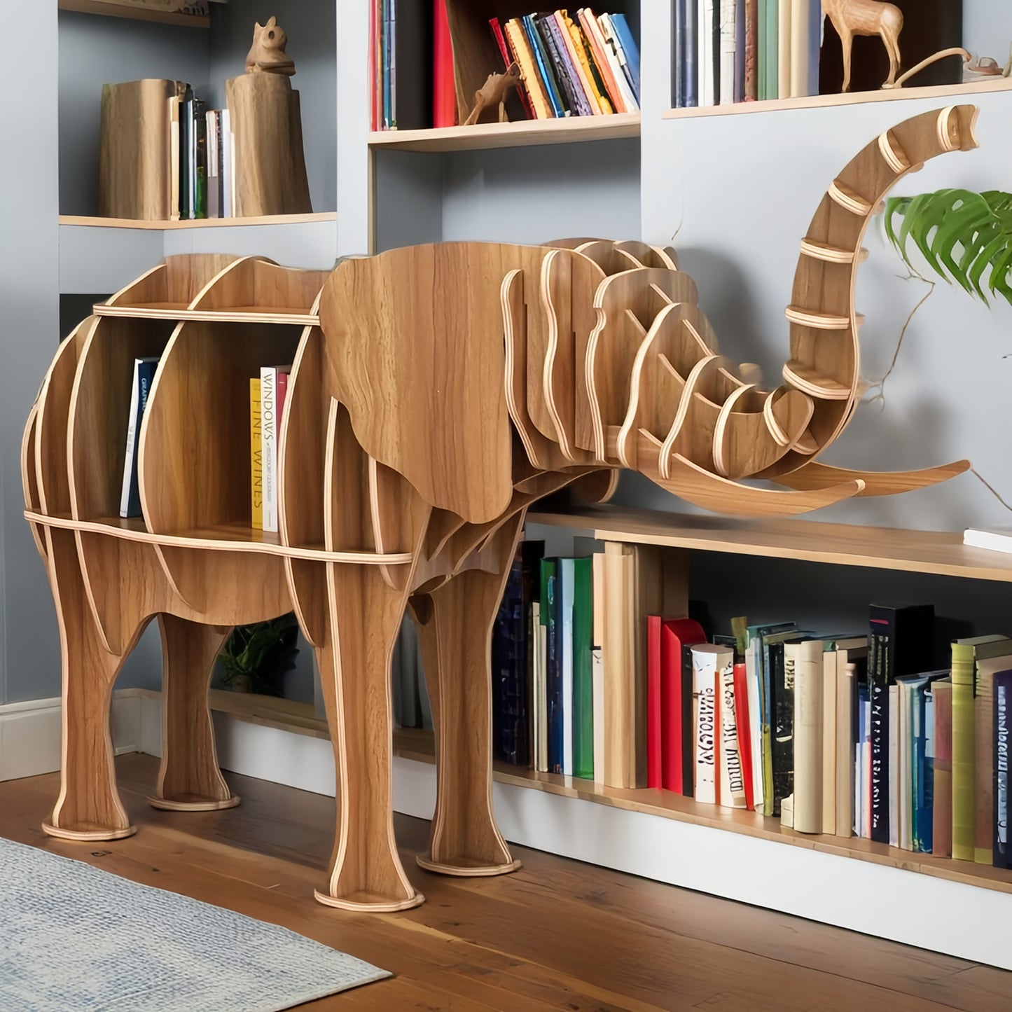 Wooden Bookshelves Elephant Animal Shape Bookshelf Kids Bookcases Storage Rack