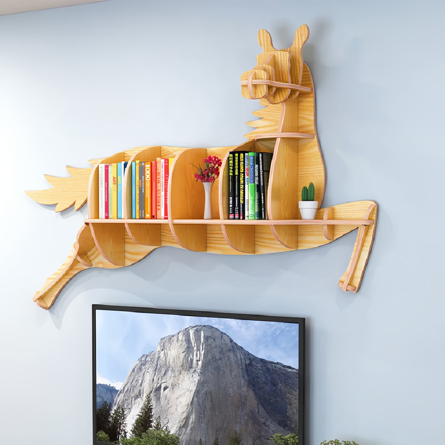 Wooden Bookshelves Horse Wall Animal Shape Bookshelf Kids Bookcases Storage Rack