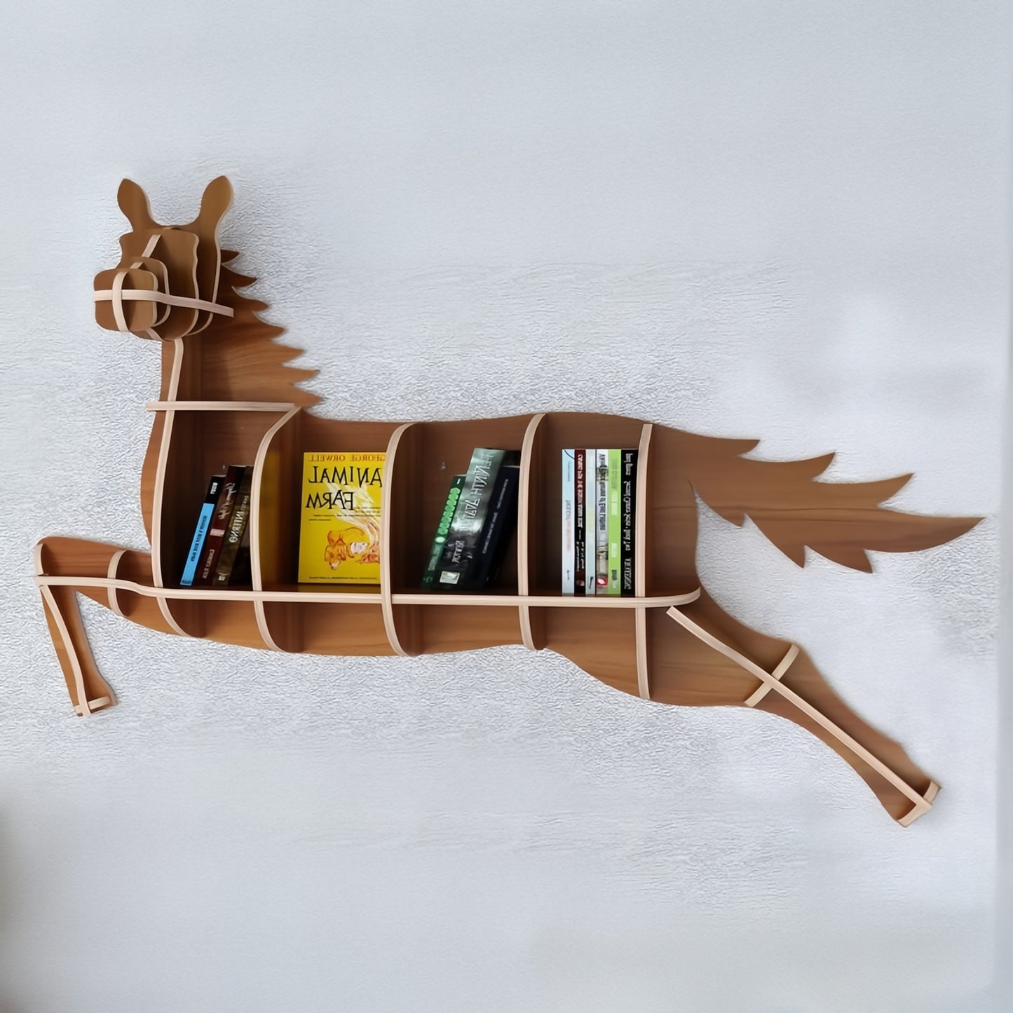 Wooden Bookshelves Horse Wall Animal Shape Bookshelf Kids Bookcases Storage Rack