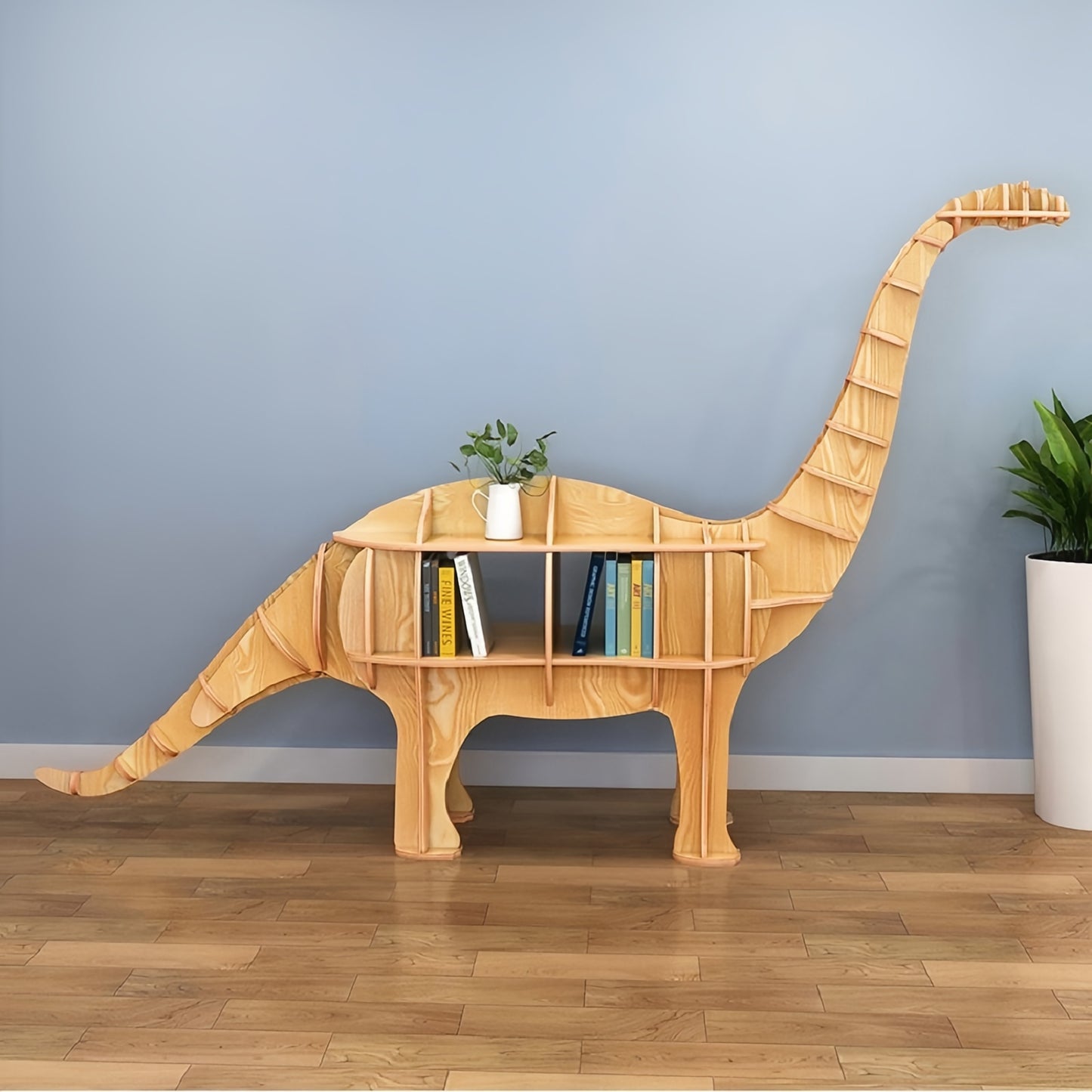 Wooden Bookshelves Long Neck Dragon Animal Shape Bookshelf Kids Bookcases Storage Rack