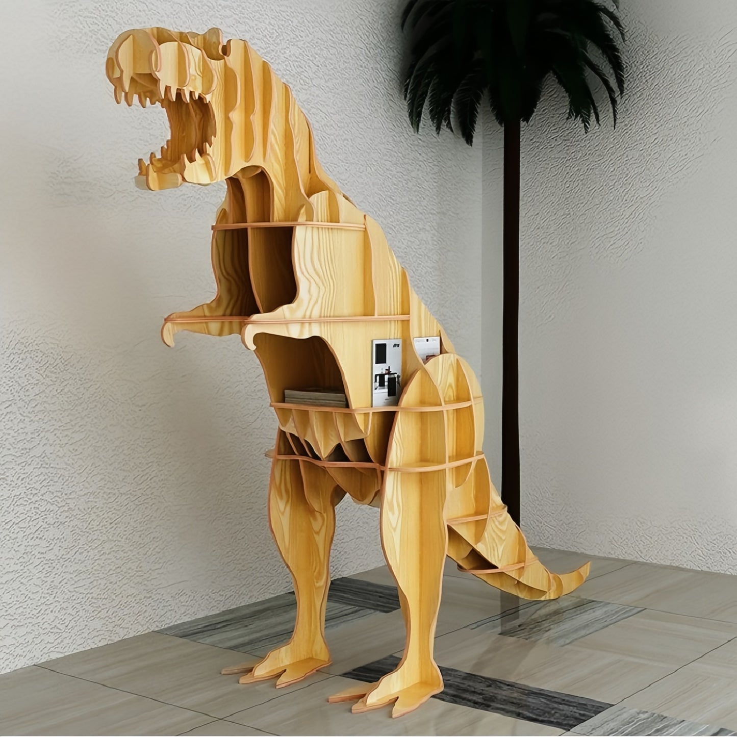 Wooden Bookshelves Tyrannosaurus Animal Shape Bookshelf Kids Bookcases Storage Rack