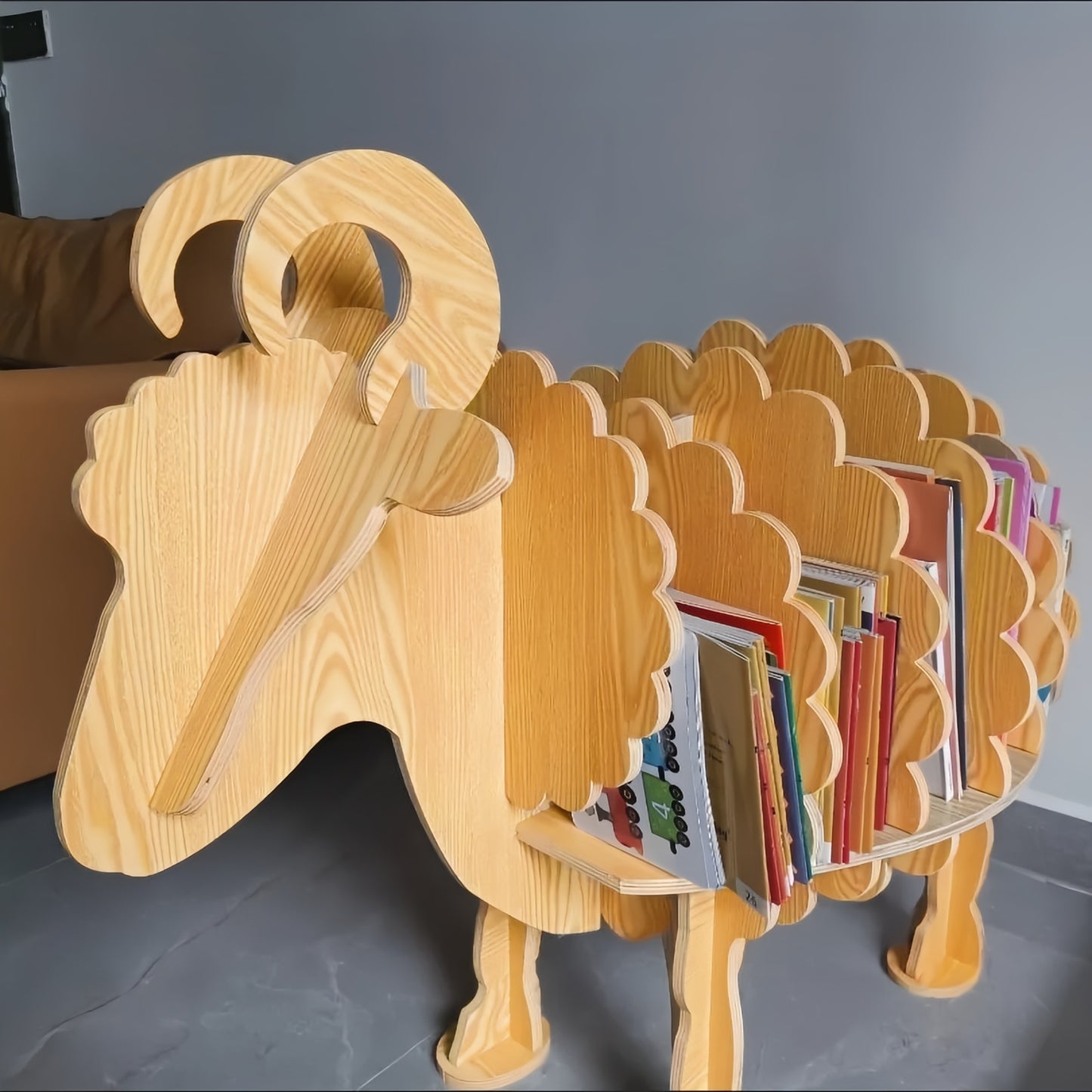 Wooden Bookshelves Sheep Animal Shape Bookshelf Kids Bookcases Storage Rack