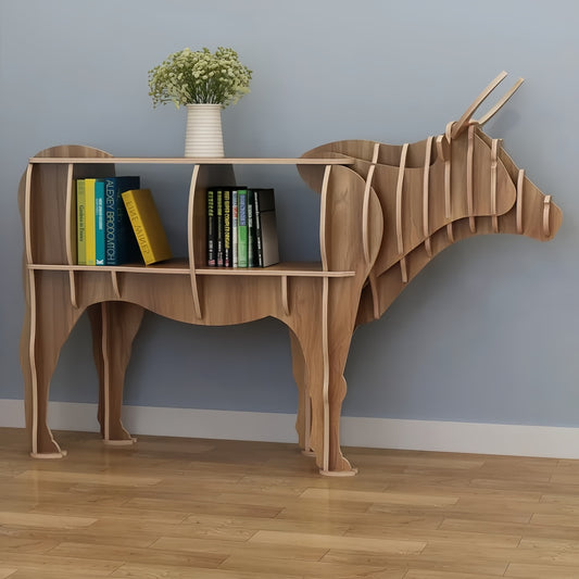 Wooden Bookshelves Bull Animal Shape Bookshelf Kids Bookcases Storage Rack