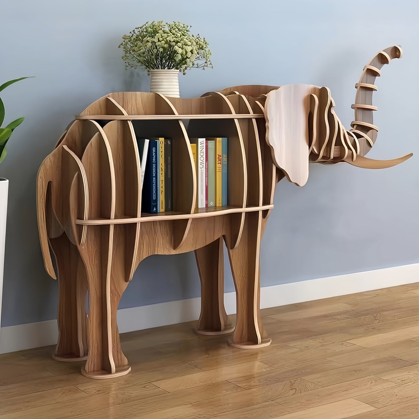 Wooden Bookshelves Elephant Animal Shape Bookshelf Kids Bookcases Storage Rack