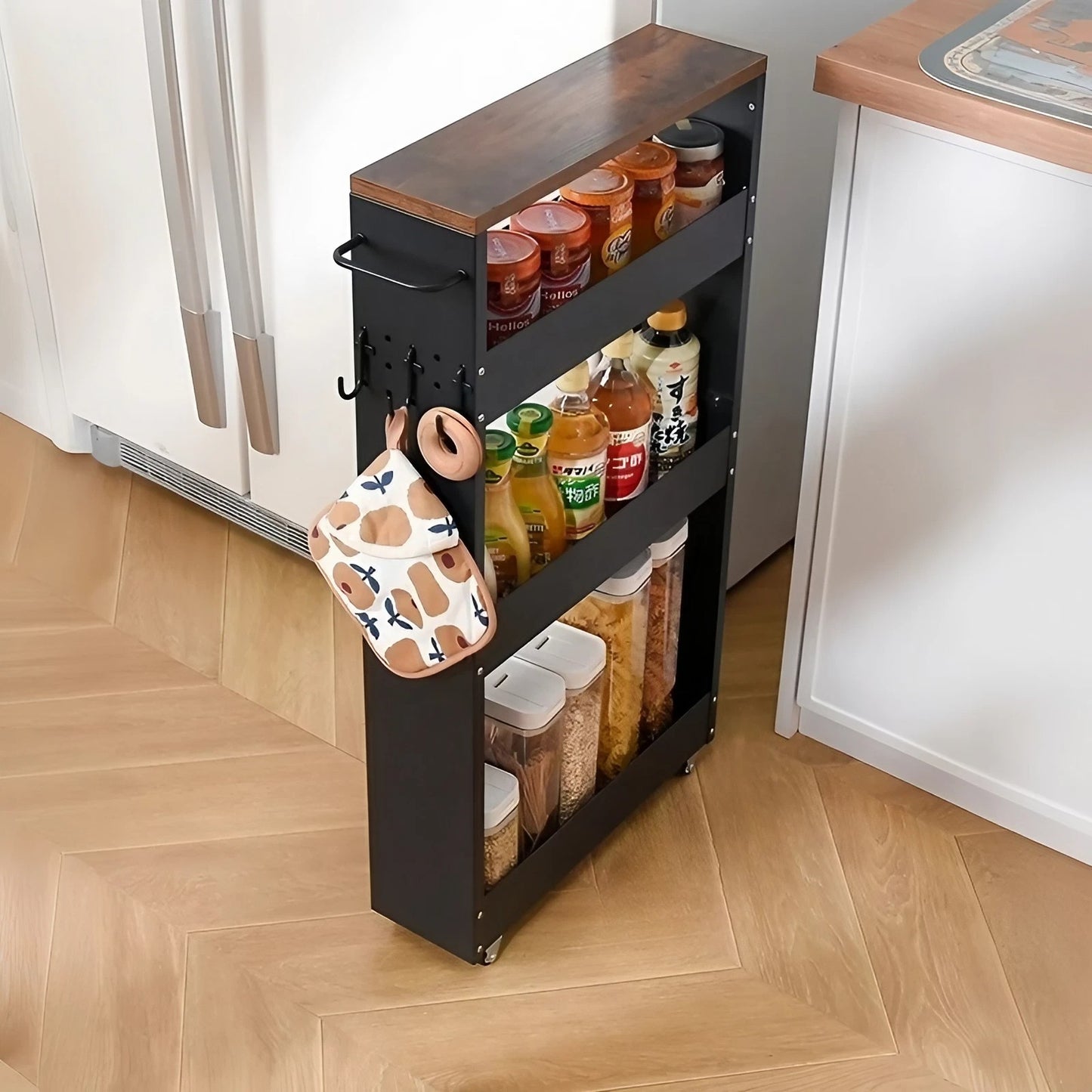 5 Inch Mobile Wood Kitchen Side Table Gap Storage Cabinet