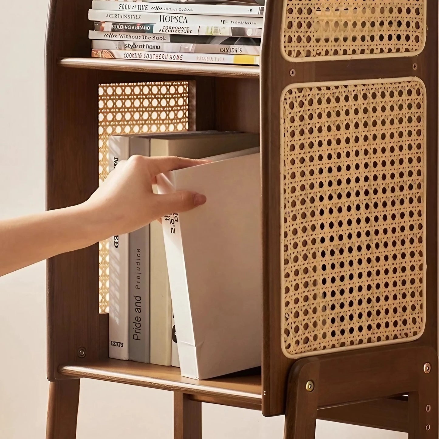 Bamboo And Rattan Bookshelf Storage Rack Corner Cabinet