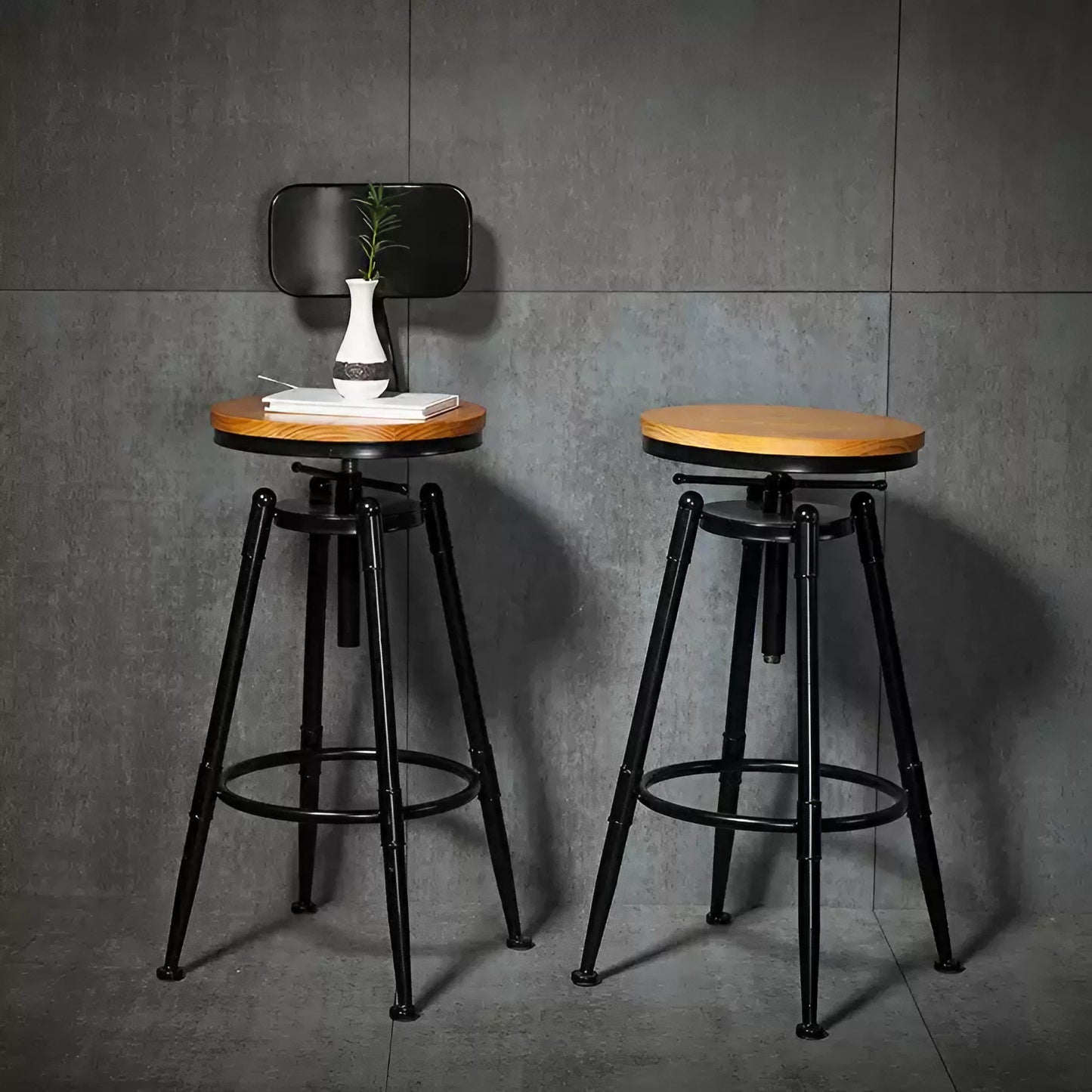 Solid Wood Steel Swivel Lift Bar Stool Counter Stools