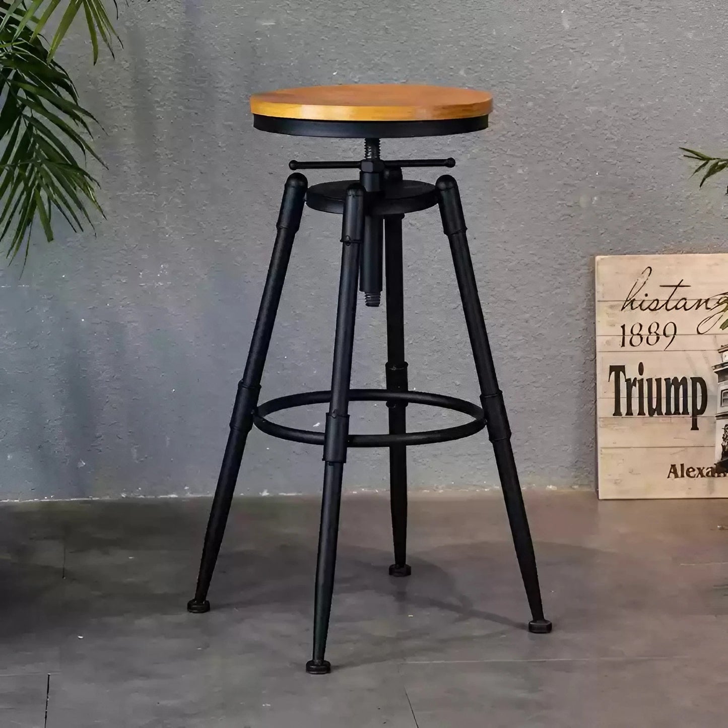 Solid Wood Steel Swivel Lift Bar Stool Counter Stools