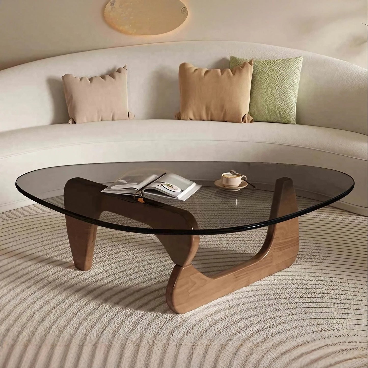 Oak Foot Glass Top Coffee Table Irregular Shape Coffee Table for Living Room