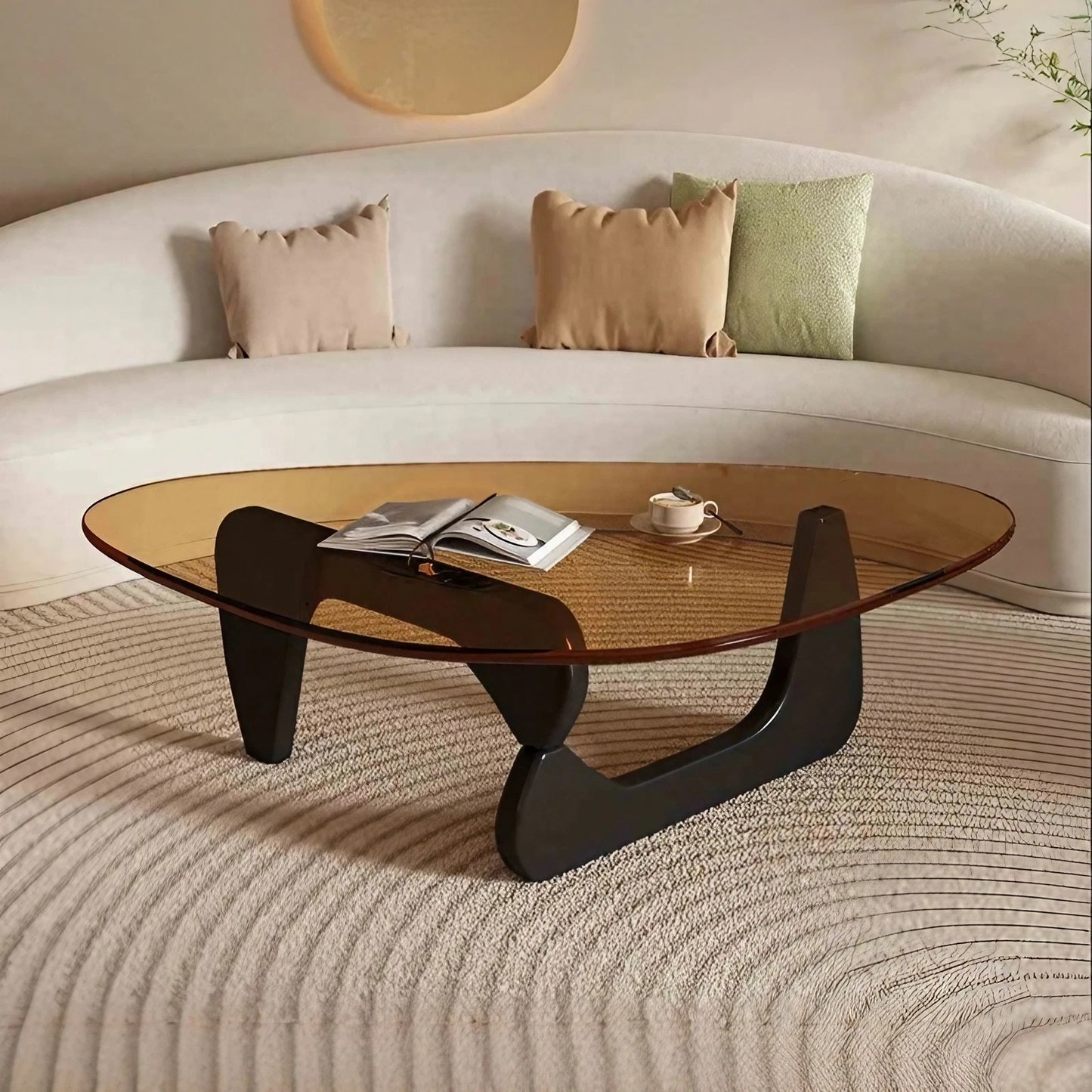 Oak Foot Glass Top Coffee Table Irregular Shape Coffee Table for Living Room