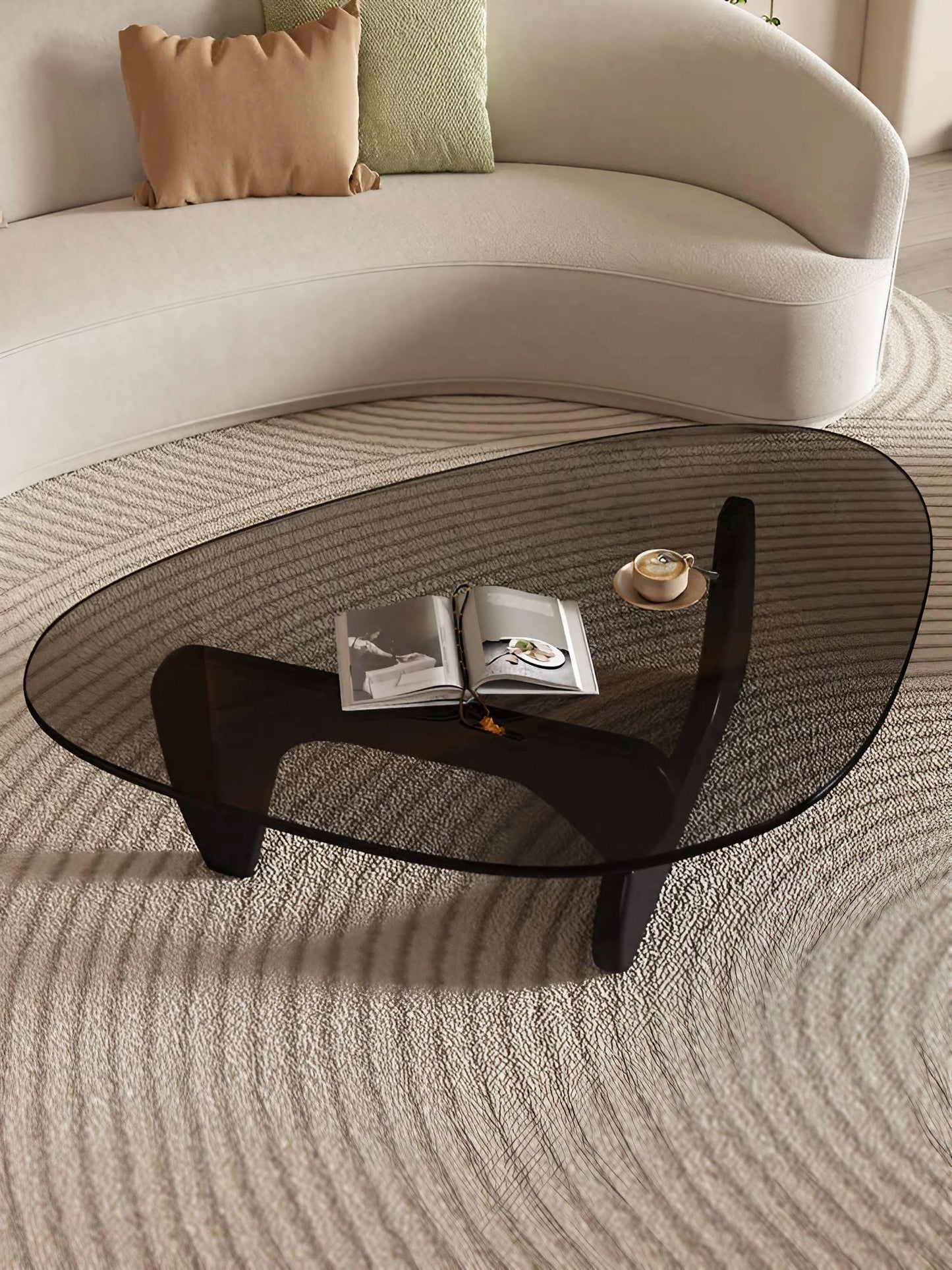 Oak Foot Glass Top Coffee Table Irregular Shape Coffee Table for Living Room